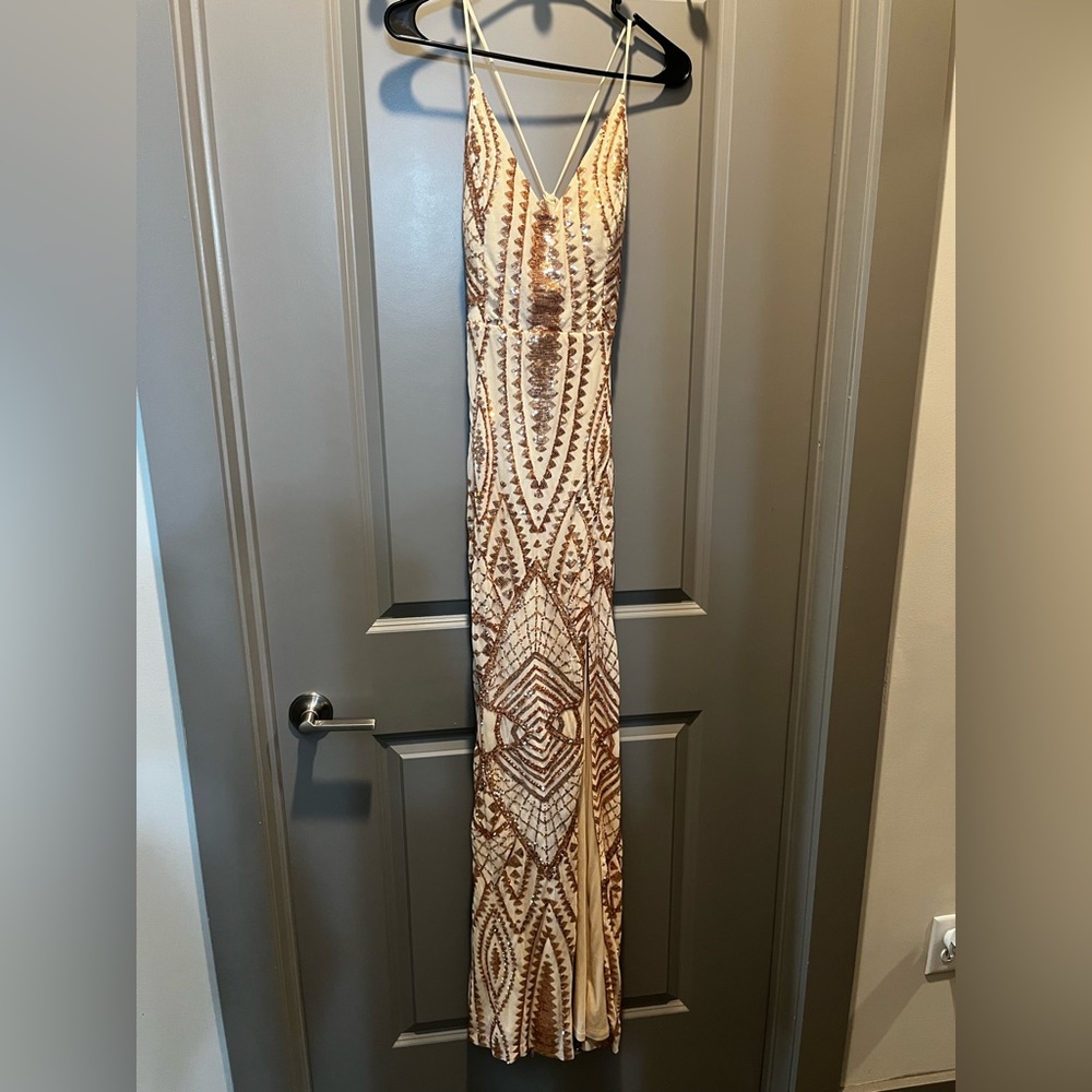 Rose gold sequin prom dress